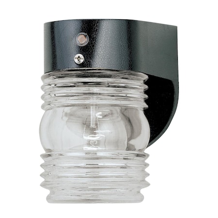 Westinghouse Fixture Wall Outdr 60W Dusk to Dawn Lantern Poly, Black Clear Jelly Jar Glass 6694900